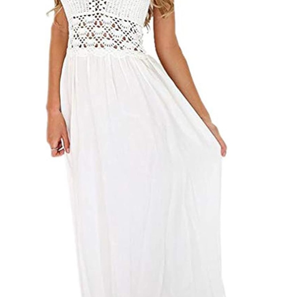 Elegant White Crochet Maxi Dress, Halter